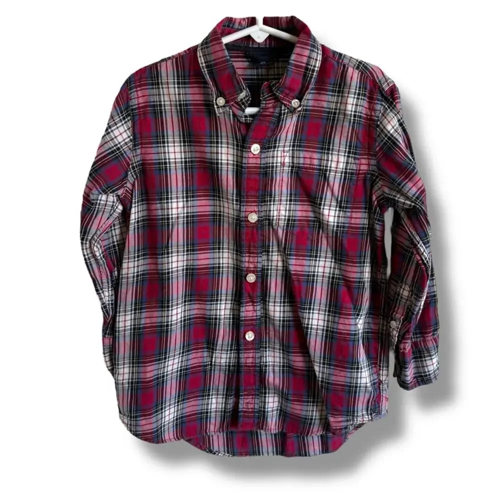 GAP Kids Red Blue Plaid Button‎ Down Shirt XS 4-5
